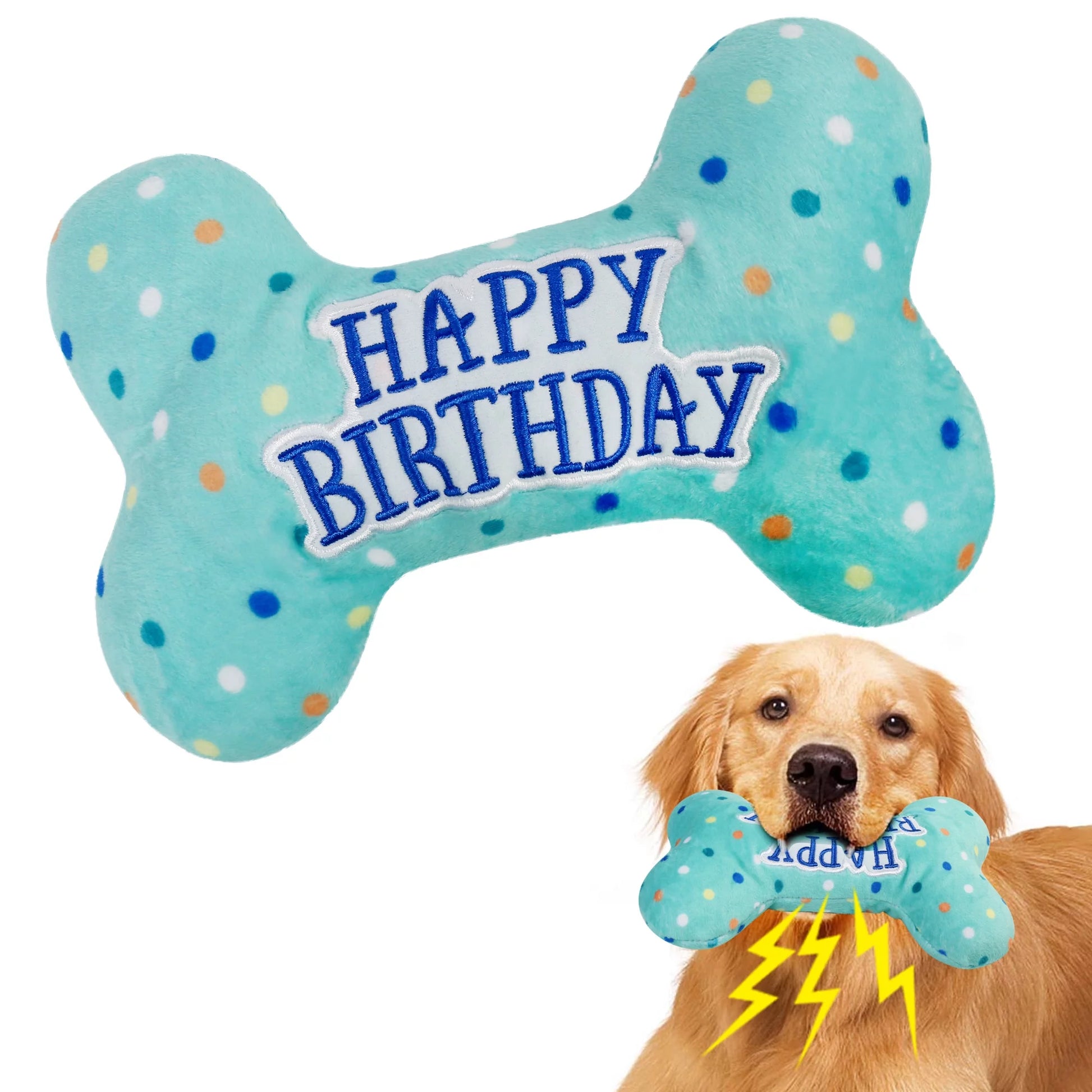 Dog Birthday Toys, Plush Dog Crinkle Squeaky Toys, Dog Chew Toys Bone