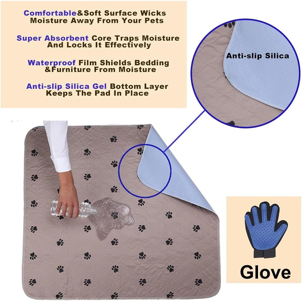 Washable Dog Pee Pads with Puppy Grooming Gloves