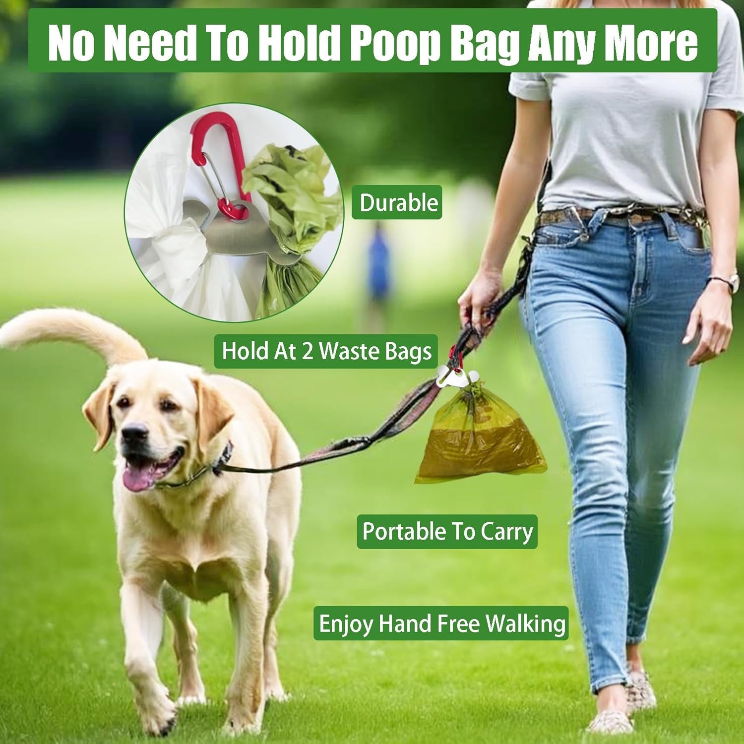 2PCS Dog Poop Bag Holder, Waste Bag Holder, Dog Poop Bag Carrier, Hand Free Holder