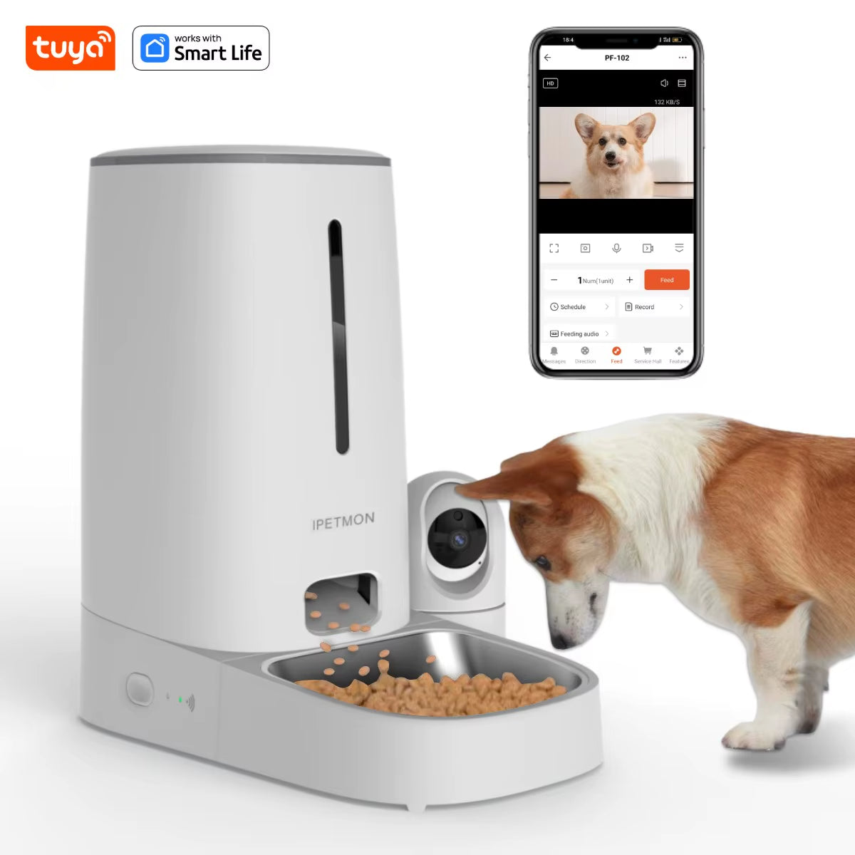 Wi-Fi Enabled 4L Pet Feeder for Cats and Dogs,App Control,Stainless Steel Bowls,Low Food Alarm,For Ipetmon/Tuya /Smart Lifeapp