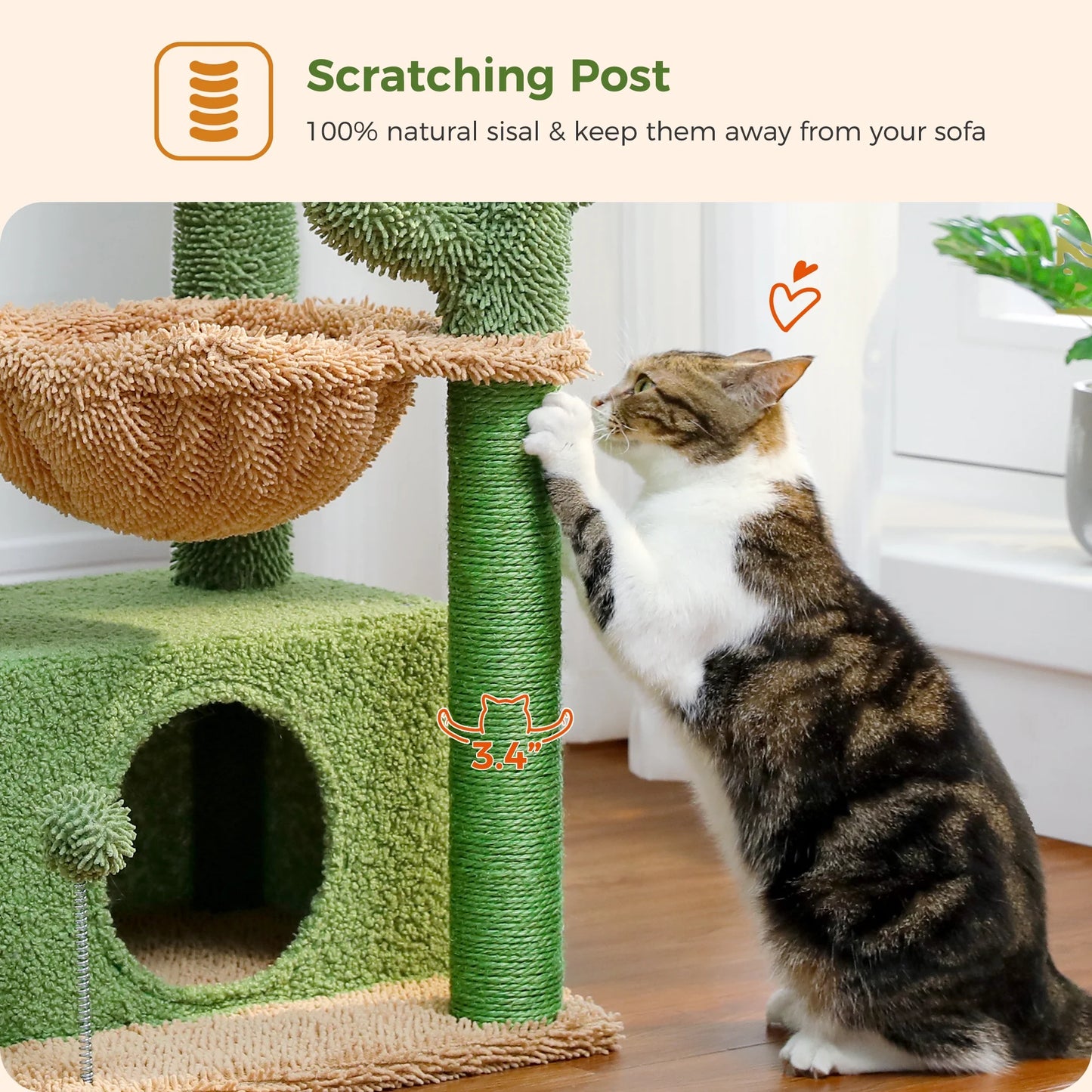 Cat Tree 33" Cute Flower Cat Scratching Posts Tower with Large Top Perch and Hammock for Medium Indoor Cats, Pink