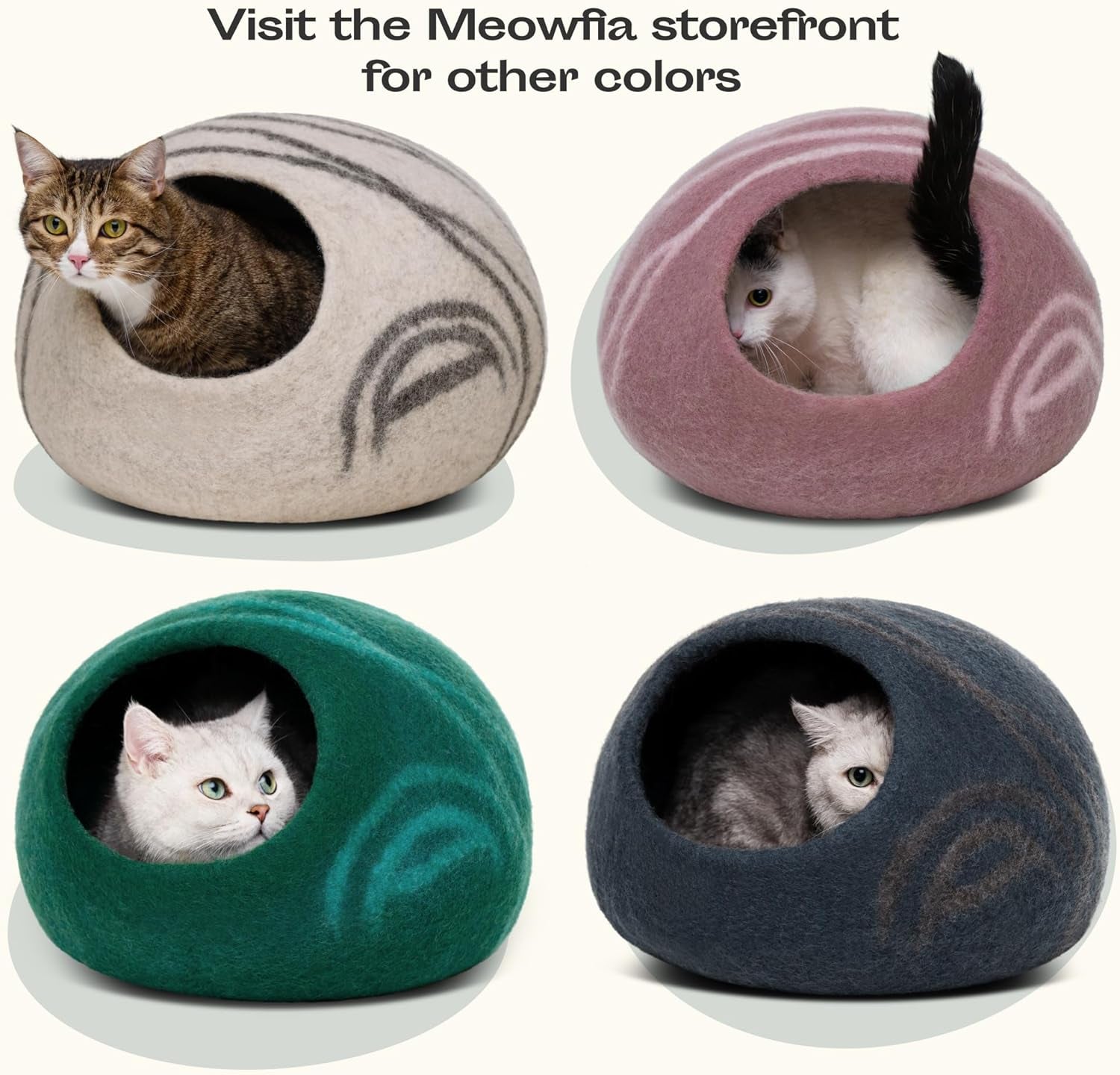 Premium Felt Cat Bed Cave - Handmade 100% Merino Wool Bed for Cats and Kittens (Light Shades) (Medium, Light Grey)