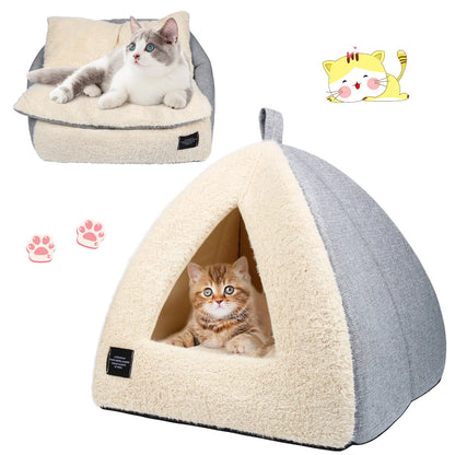 Pet Beds Medium 2-In-1 Cozy Cat Bed with Removable Cushion, Silver Gray